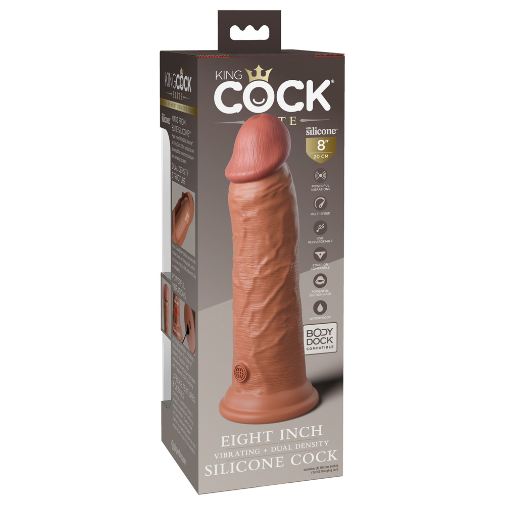 King Cock Elite 8" Dual Density Vibe Silicone Cock Tan - Image 3