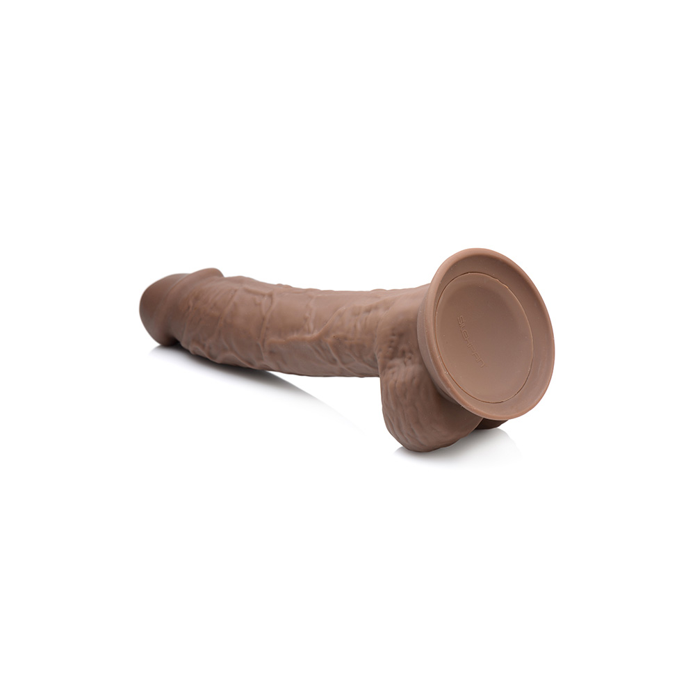Fleshstixxx 8.5" Silicone Dildo With Balls Brown - Image 3