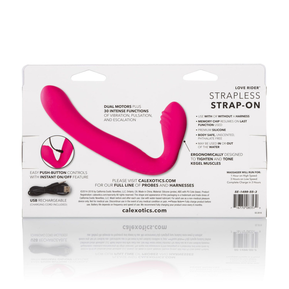 Rechargeable Silicone Love Rider Strapless Strap-On Pink - Image 2