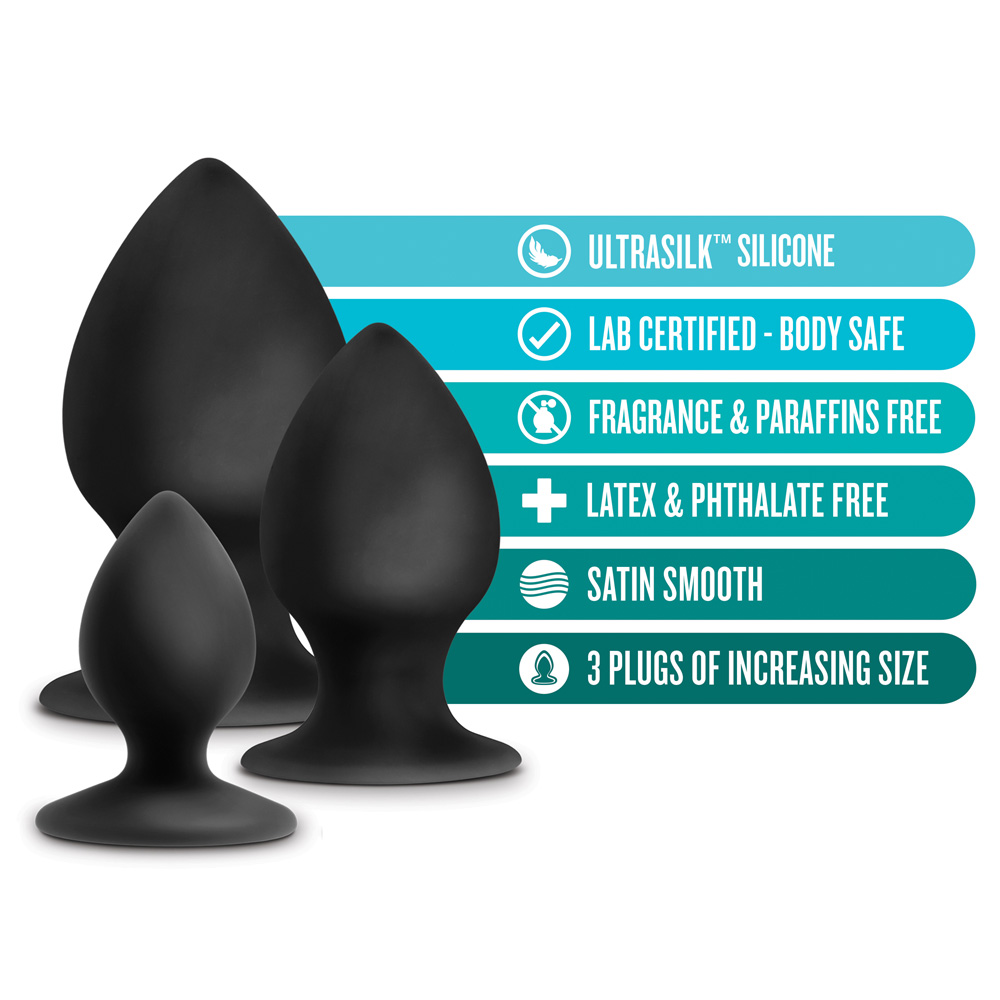Anal Adventures Platinum Silicone Anal Stout Plug Kit Black - Image 3