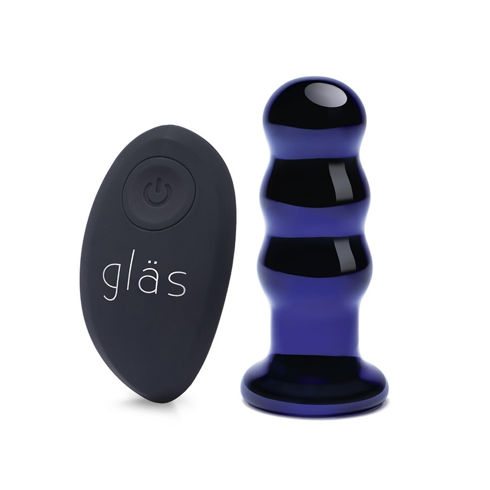 Glas 3.5" Rechargeable Remote Controlled Vibrating Beaded Buttplug - Image 2