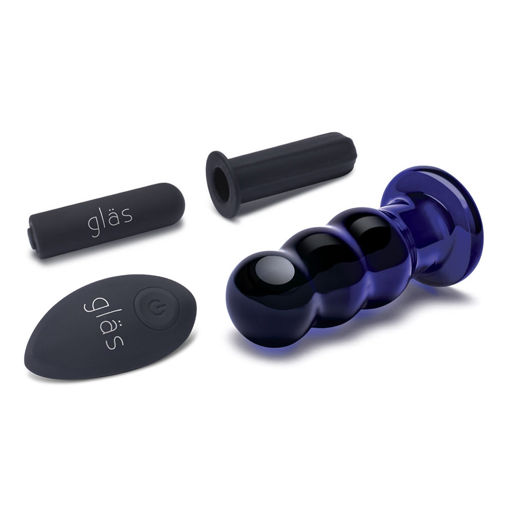 Glas 3.5" Rechargeable Remote Controlled Vibrating Beaded Buttplug - Image 3