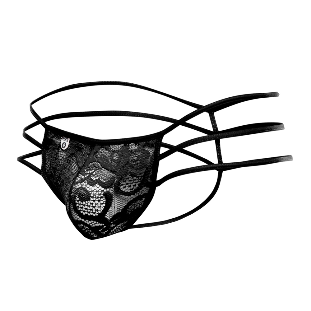Triple Lace String Thong Black S/M