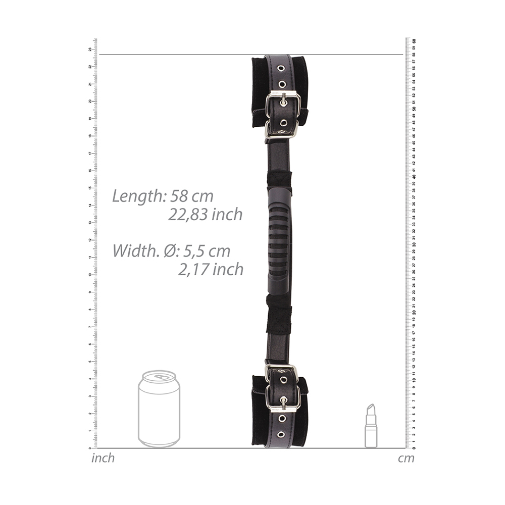 Ouch! Black & White Bonded Leather Hand Cuffs With Handle With Adjustable Straps - Image 3