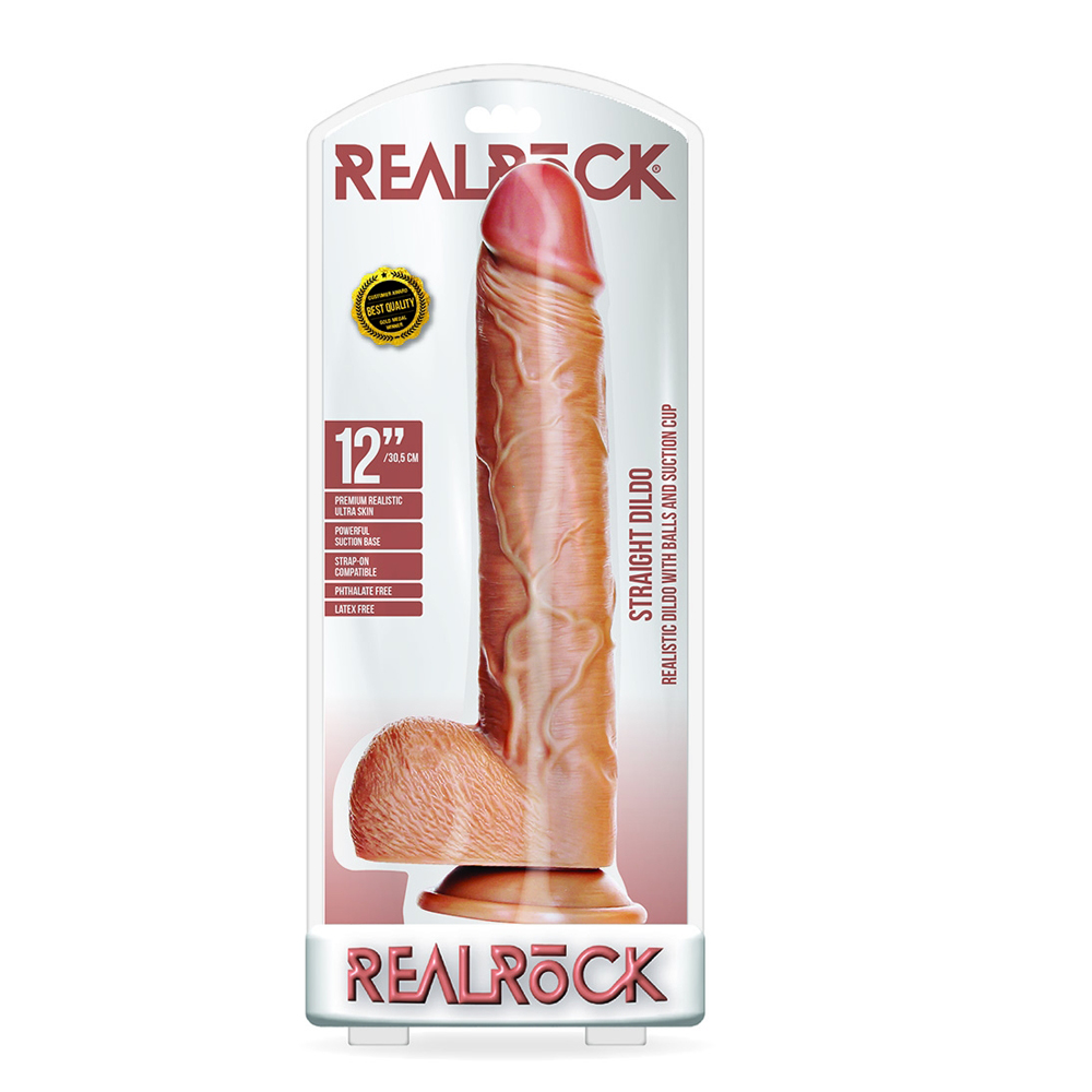 Straight Realistic Dildo With Balls And Suction Cup 12'' Tan