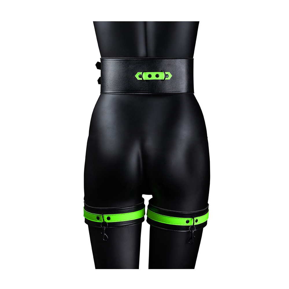 Ouch! Thigh Cuffs With Belt And Handcuffs Glow In The Dark S/M - Image 3