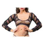 Ladies Sexy Hosiery Horizontal Stripes Mesh Crotchless And Buttless Leggings Black - Image 3