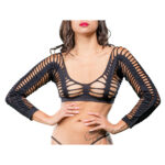 Ladies Funky Tights All Over Sraps Mesh Crotchless And Buttless Leggings Black - Image 3