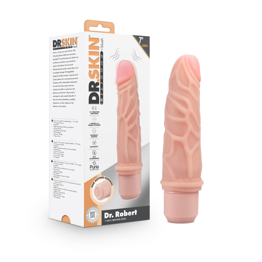 Dr. Skin Silicone Dr. Robert 7'' Vibrating Dildo Beige