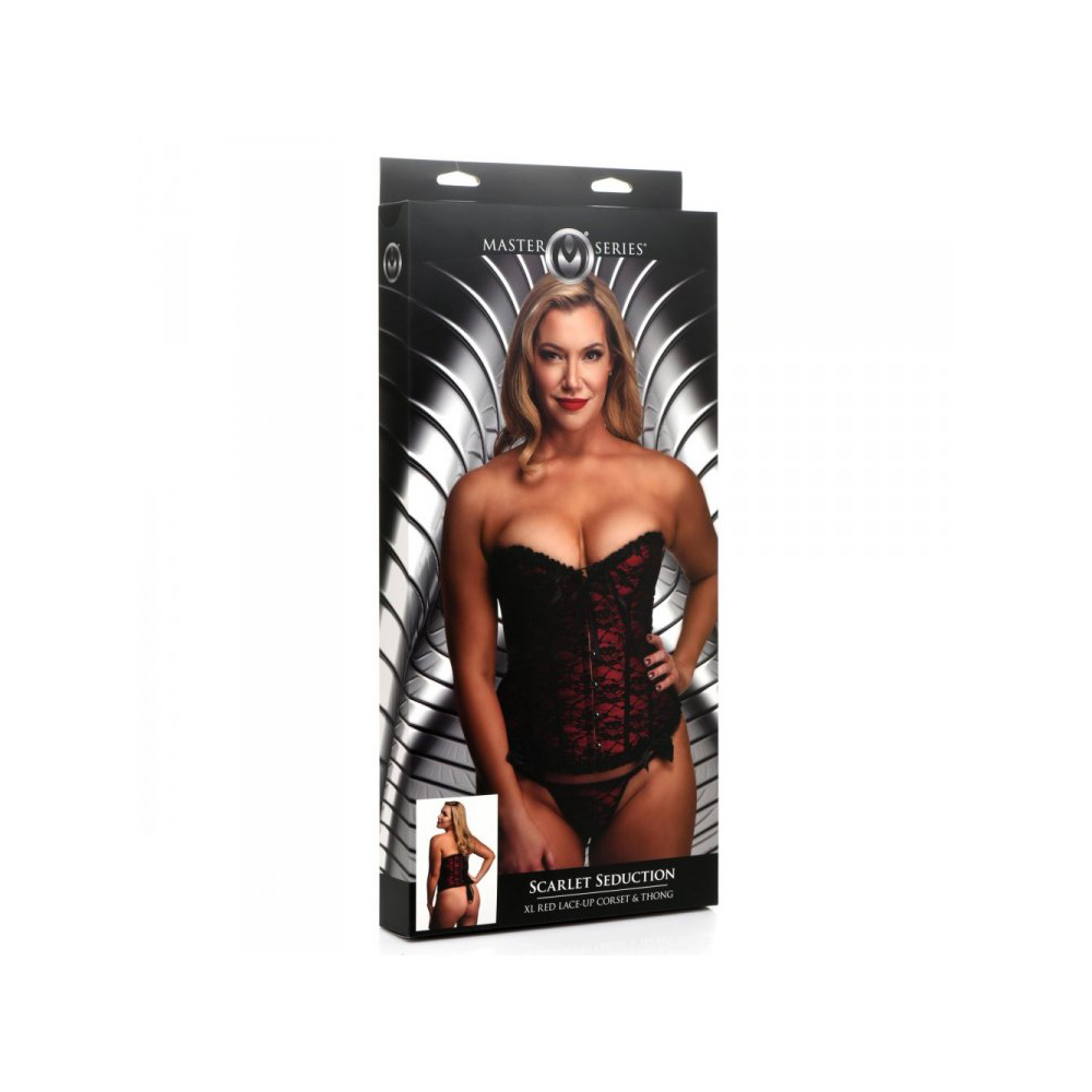Master Series Scarlet Seduction Lace-Up Corset & Thong X-Large