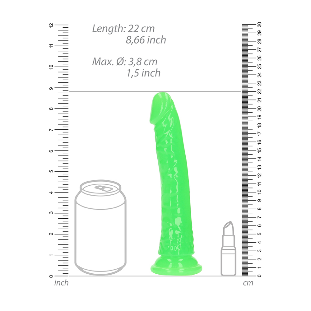 Realrock Glow In The Dark Slim Dildo 8'' Neon Green - Image 3