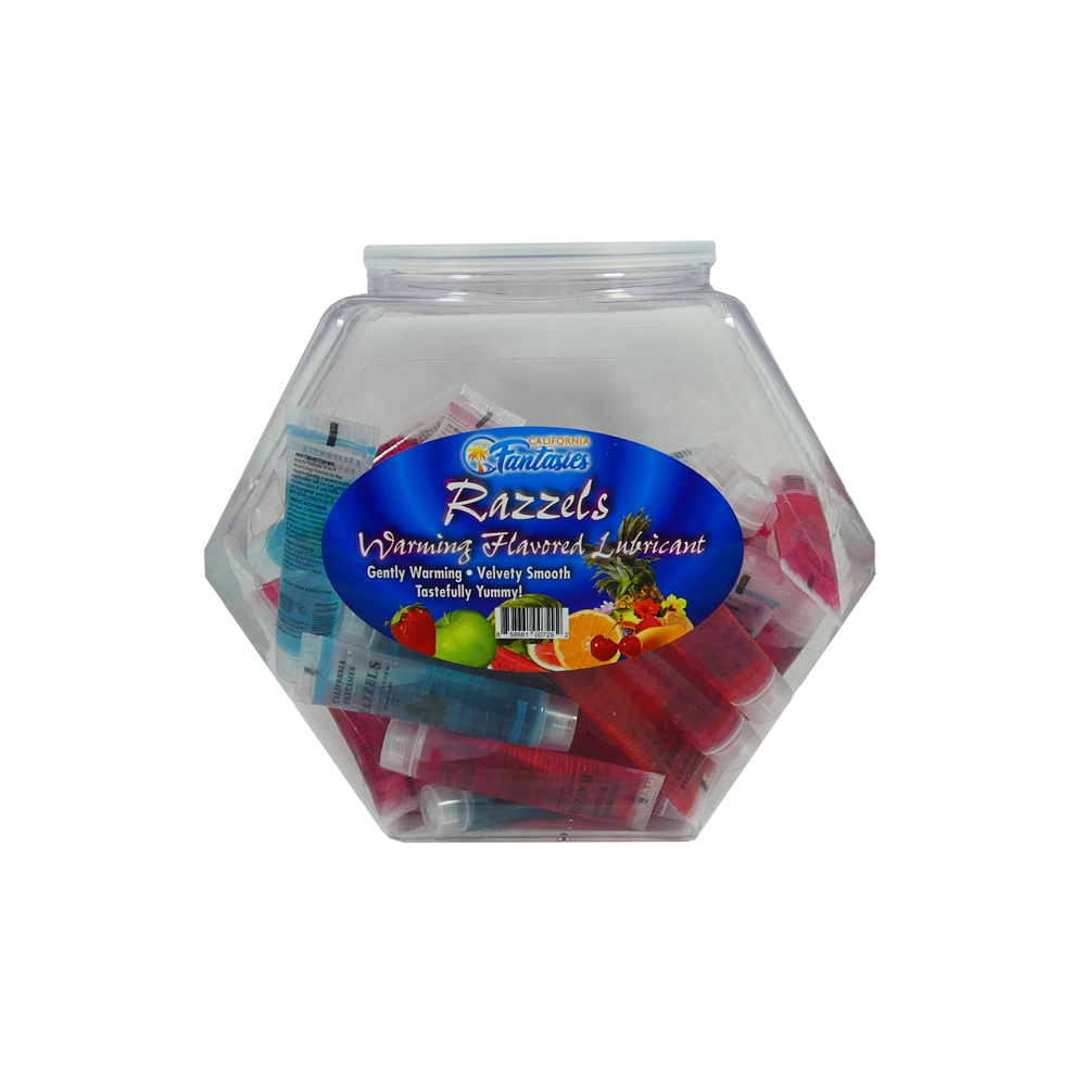 Razzels 3-In-1 Flavored Warming Lubricant 0.5 oz. Tube Assorted Flavors 52Ct Fishbowl