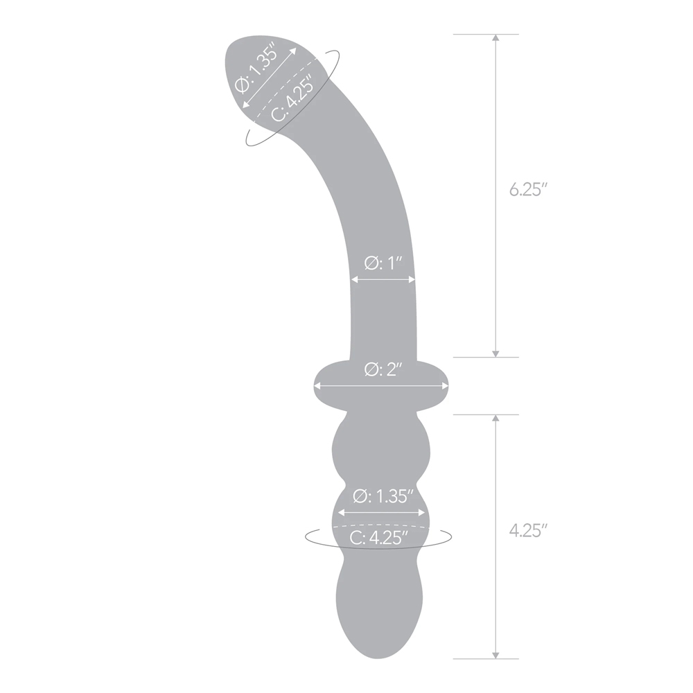 Glas 12" Girthy Ribbed G-Spot Glass Dildo With Handle Grip Double Ended - Image 3
